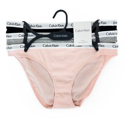 Calvin Klein Women's Cotton Stretch Bikini 3 Pack - Black/Grey/Nymphs