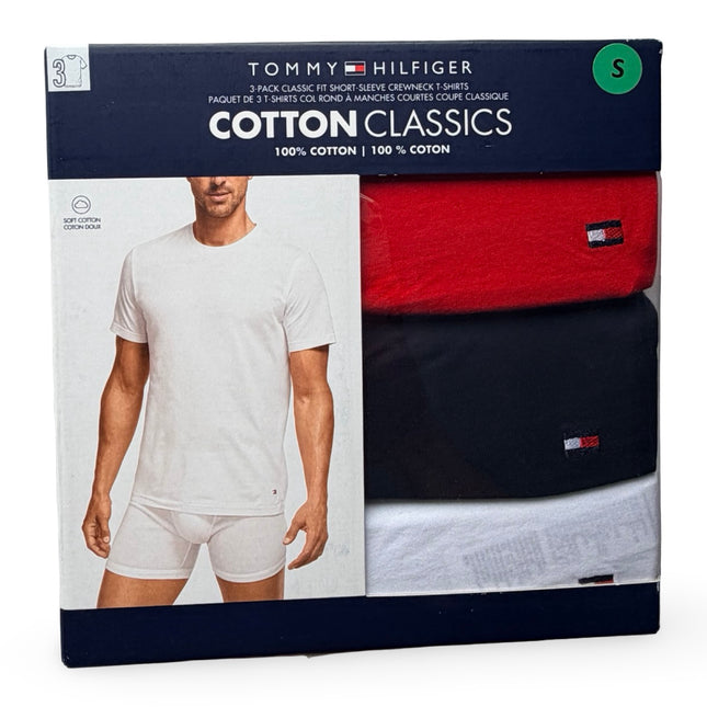 Tommy Hilfiger Men's Cotton Classics Crew Neck T-Shirt 3 Pack - Black/Red/White