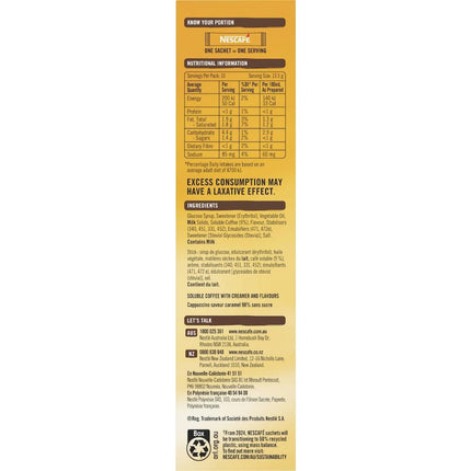 Nescafe 98% Sugar Free Caramel Latte Coffee Sachets - 100 Pack