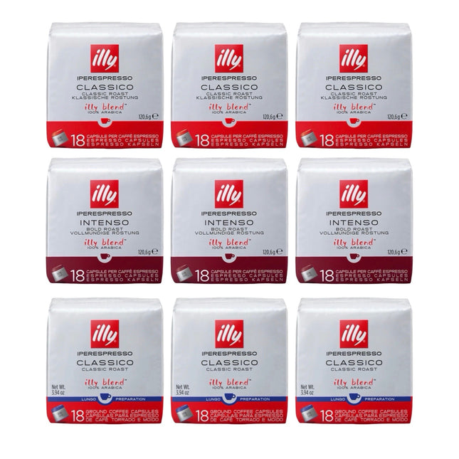 Illy iPerespresso Capsules Variety Pack 162 Pack (Classico, Intenso, Lungo – 9 x 18)