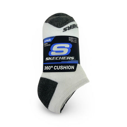 Skechers Boys No Show Socks 6 Pack White Grey Sock Size 7–8.5