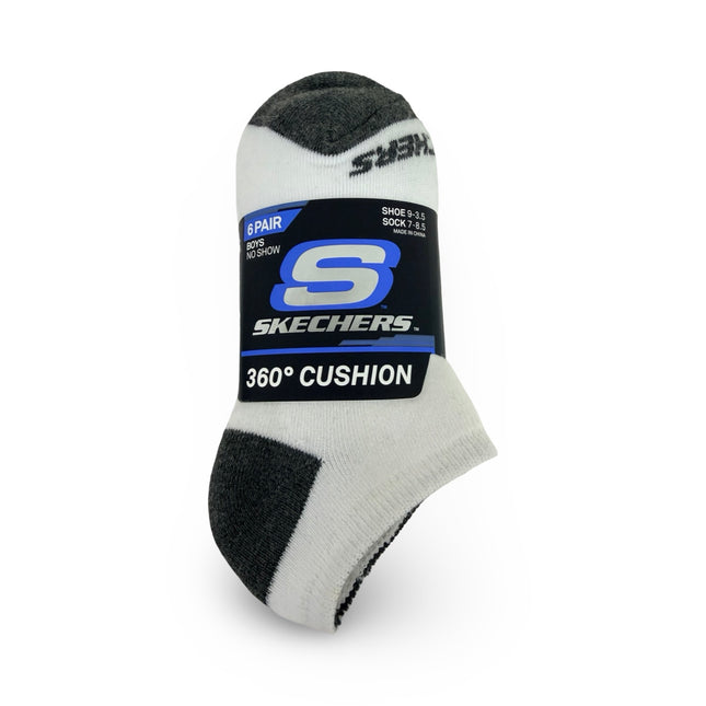 Skechers Boys No Show Socks 6 Pack White Grey Sock Size 7–8.5