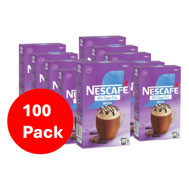 Nescafe 98% Sugar Free Mocha Coffee Sachets - 100 Pack (Custom Bulk Pack)