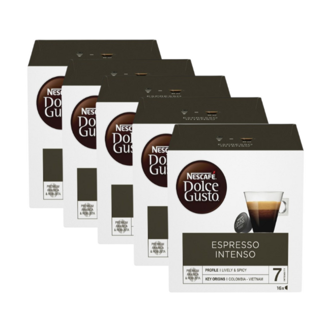 5 x Nescafe Dolce Gusto Espresso Intenso Coffee Pods Capsules 16 Pack