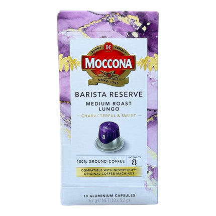 Moccona Barista Reserve Lungo Coffee Capsules Intensity 8 Medium Roast – 100 Pack (Compatible with Nespresso Original Machines)