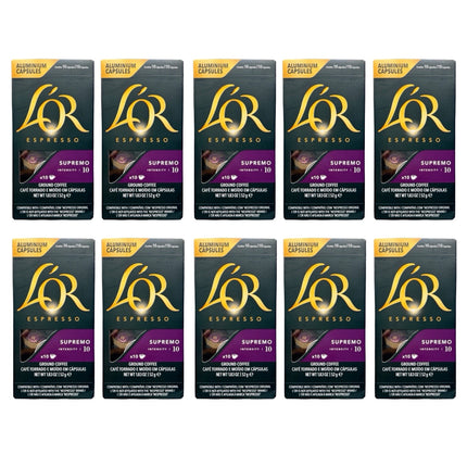 L'OR Espresso Supremo Coffee Capsules Intensity 10 – 100 Pack (Compatible with Nespresso Original Machines)