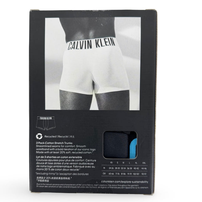 Calvin Klein Men's Intense Power Trunks 3 Pack in Black, Blue and Cobalt