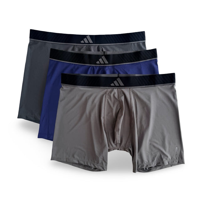 Adidas Men's Active Microflex Boxer Briefs Underwear 3 Pack – Carbon / Grey Four / Dark Blue