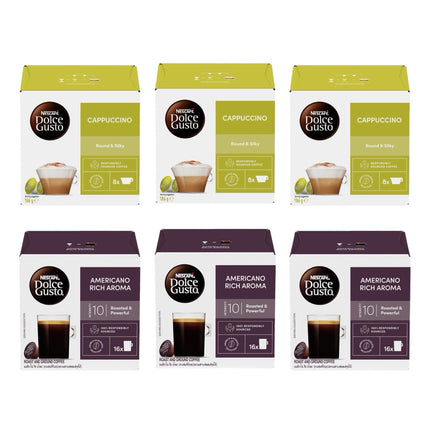 Nescafe Dolce Gusto Coffee Capsules Variety Pack 96 Pack (6 x 16) – Cappuccino & Americano