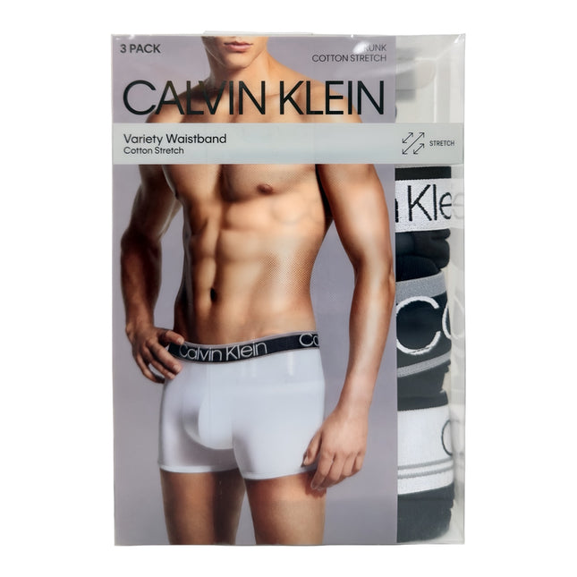 Calvin Klein Men’s Variety Waistband Cotton Stretch Trunk 3 Pack – Black/Black/Grey