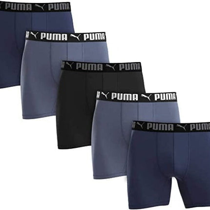 PUMA Men's Performance Sport Boxer Briefs 5-Pack, Blue/Black/Grey