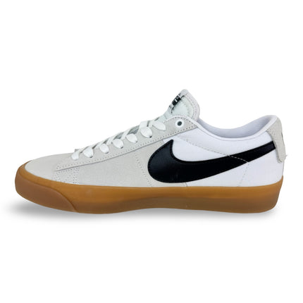 Side view of Nike SB Zoom Blazer Low Pro GT men’s skate shoes – White/Black/Gum