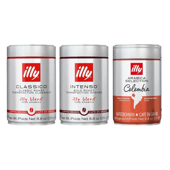 Illy Whole Bean Coffee Variety Pack 750g (Classico, Intenso & Colombia – 3 x 250g)