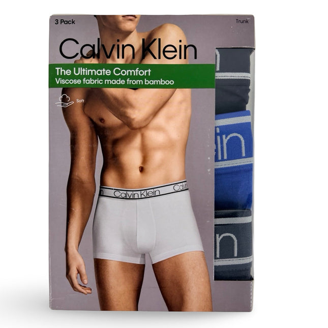 Calvin Klein Men's Ultimate Comfort Bamboo Hip Briefs 3 Pack in Black, Blue and Grey