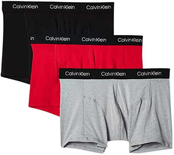 Calvin Klein Men's Cotton Stretch Trunks 3-Pack, Empower/Wolf Grey Heather/Black