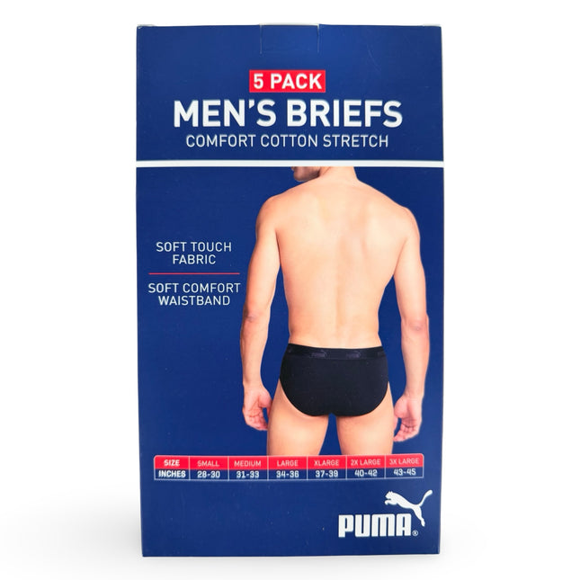 Puma Cotton Stretch Briefs 5 Pack - Black/Grey