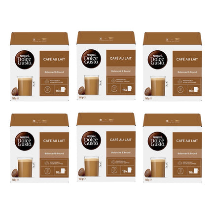 Nescafe Dolce Gusto Cafe Au Lait Coffee Capsules 96 Pack (6 x 16) - Creamy & Smooth