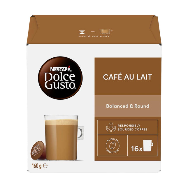 Nescafe Dolce Gusto Cafe Au Lait Coffee Capsules 48 Pack (3 x 16) - Creamy & Smooth