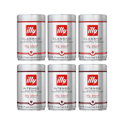 Illy Whole Bean Coffee Variety Pack 1.5kg (Classico & Intenso – 6 x 250g)