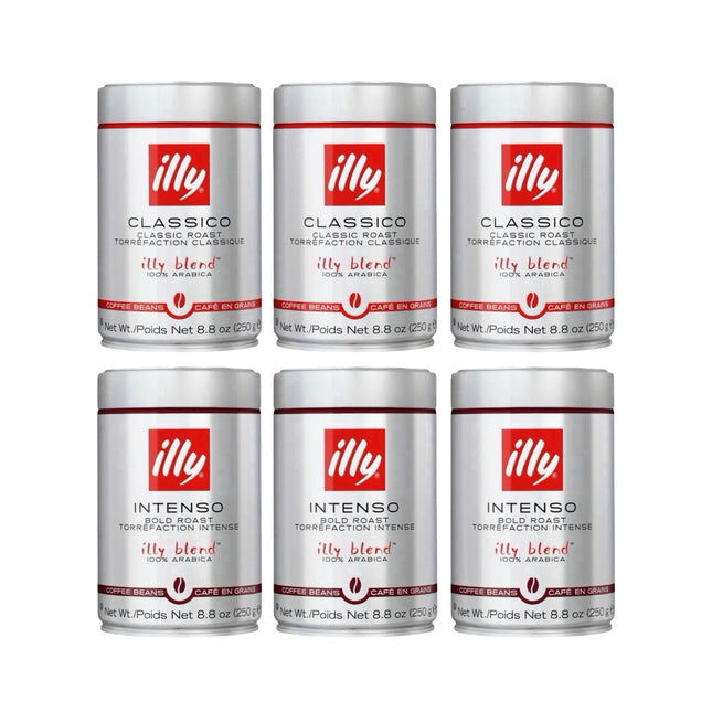 Illy Whole Bean Coffee Variety Pack 1.5kg (Classico & Intenso – 6 x 250g)