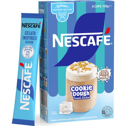 Nescafé Hazelnut Praline Iced Latte sachet pack side view

