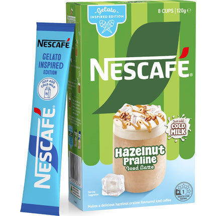 Nescafé Hazelnut Praline Iced Latte sachet pack back view
