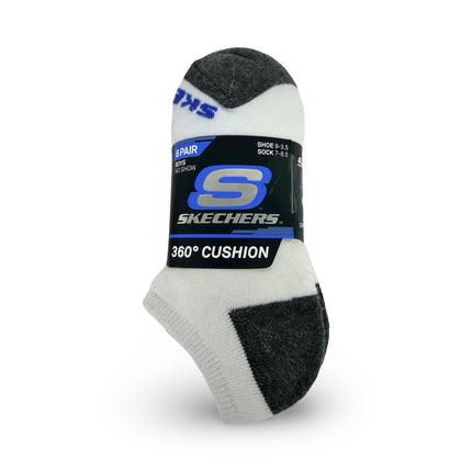 Skechers Boys No Show Socks 6 Pack White Grey Sock Size 7–8.5