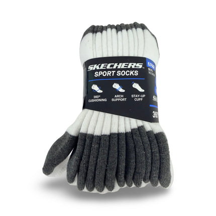 Skechers Boys No Show Socks 6 Pack White Grey Sock Size 7–8.5