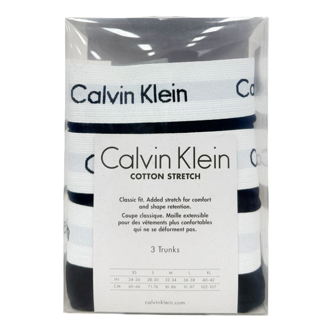 Calvin Klein Men's Cotton Stretch Trunk 3 Pack – Black With White Band