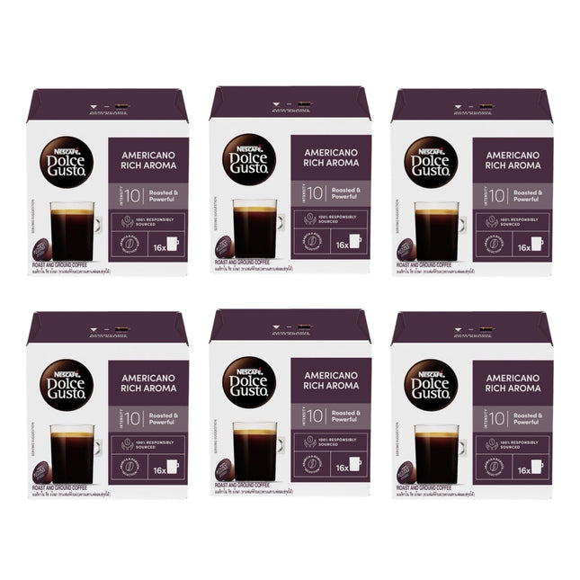 Nescafe Dolce Gusto Americano Rich Aroma Coffee Capsules 96 Pack (6 x 16) - Smooth & Balanced