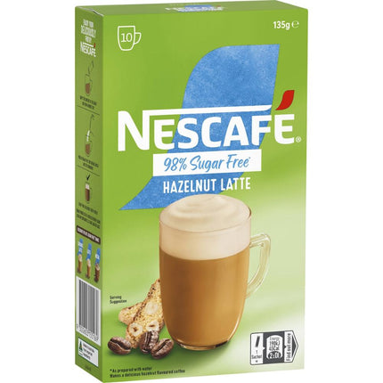 Nescafe 98% Sugar Free Hazelnut Latte Coffee Sachets - 100 Pack