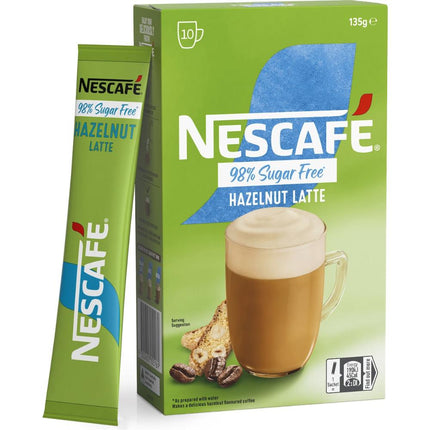Nescafe 98% Sugar Free Hazelnut Latte Coffee Sachets - 100 Pack