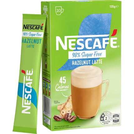 Nescafe 98% Sugar Free Hazelnut Latte Coffee Sachets 10 Pack