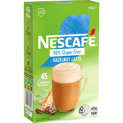 Nescafe 98% Sugar Free Hazelnut Latte Coffee Sachets 10 Pack