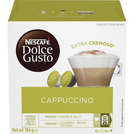 Nescafe Dolce Gusto Cappuccino Coffee Capsules 96 Pack (6 x 16) - Rich & Creamy