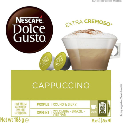 Nescafe Dolce Gusto Cappuccino Coffee Capsules 96 Pack (6 x 16) - Rich & Creamy