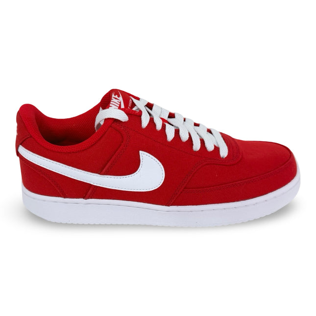 Side view of Nike Court Vision Low men’s canvas sneakers – University Red/White
