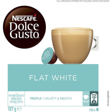 Nescafe Dolce Gusto Flat White Coffee Capsules 96 Pack (6 x 16) - Smooth & Creamy
