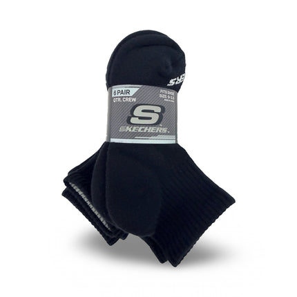 Skechers Boys Quarter Crew Socks 6 Pack Black Cotton Blend Size 7–8.5