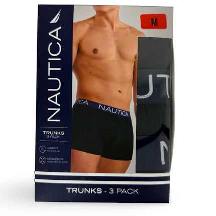 Nautica Cotton Stretch Trunk 3 pack - Black with Navy Band