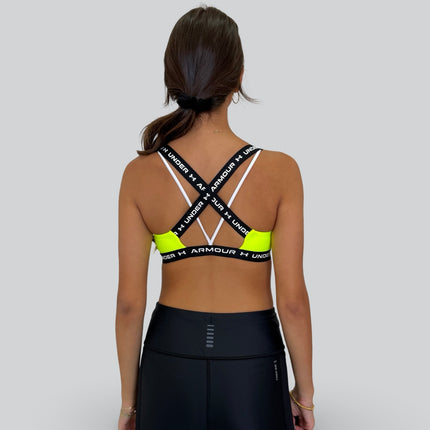Close-up of Under Armour sports bra fabric with sweat-wicking HeatGear material and elastic band