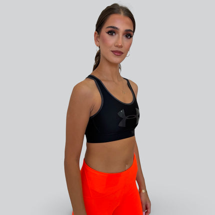 Close-up of Under Armour HeatGear fabric on women’s sports bra