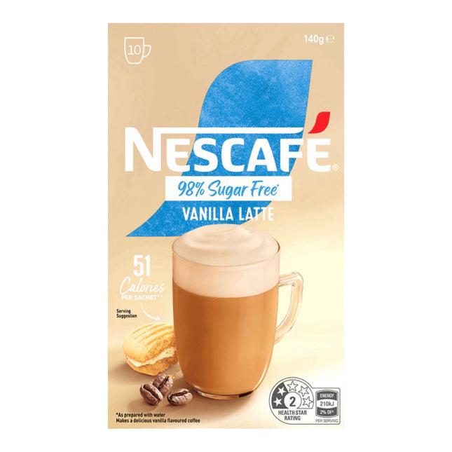 Nescafe 98% Sugar Free Vanilla Latte Coffee Sachets - 50 Pack