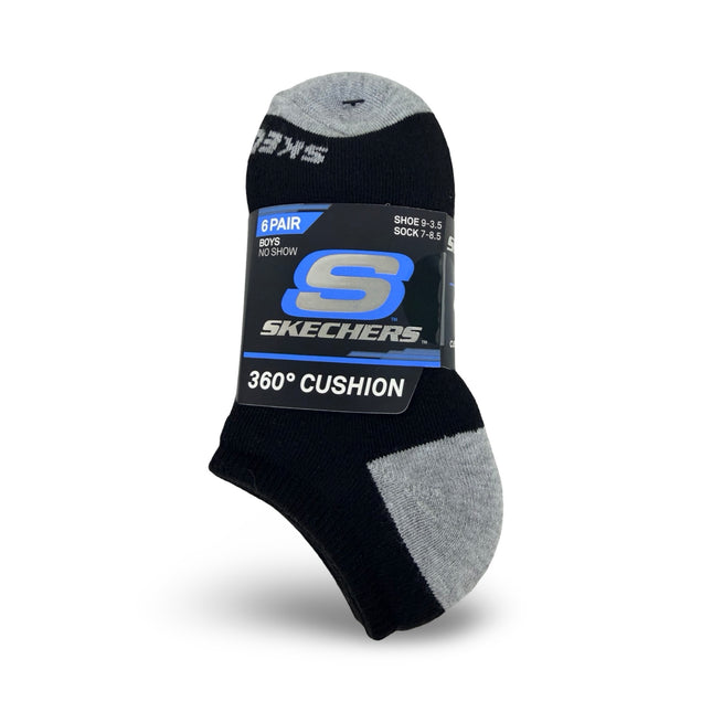 Skechers Boys No Show Socks 6 Pack Black Grey Sock Size 7–8.5