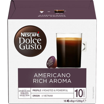 Nescafe Dolce Gusto Americano Rich Aroma Coffee Capsules 96 Pack (6 x 16) - Smooth & Balanced