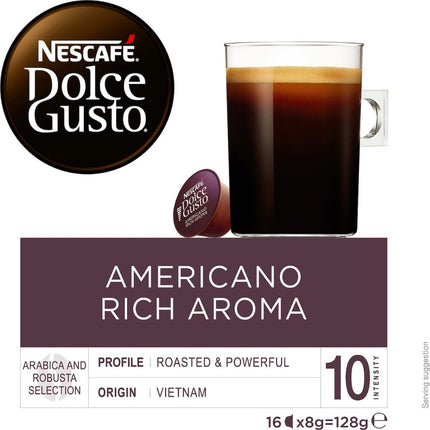 Nescafe Dolce Gusto Americano Rich Aroma Coffee Capsules 96 Pack (6 x 16) - Smooth & Balanced