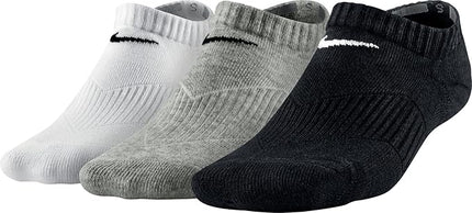 Nike Unisex Performance Cushioned Dri-Fit No Show Socks 3 Pack - Black/Grey/White