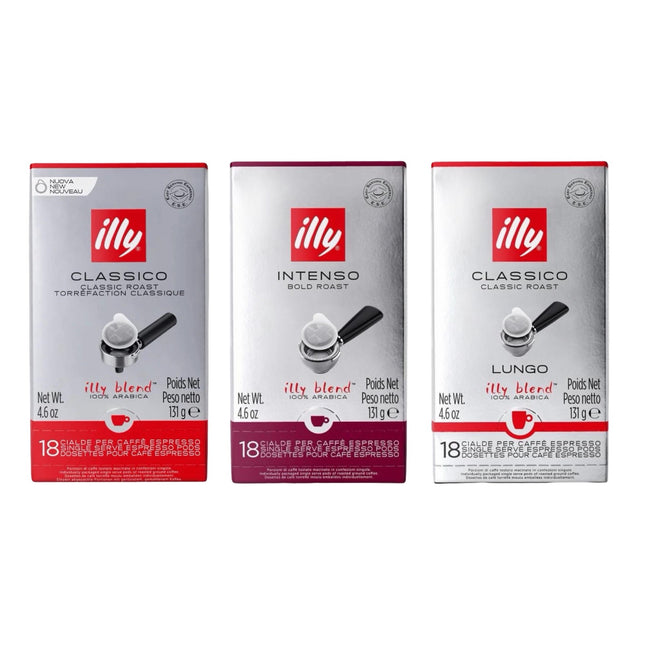 Illy E.S.E. Coffee Pods Variety Pack Medium & Dark Roast – 54 Pack (Classico, Intenso & Lungo 3 x 18)