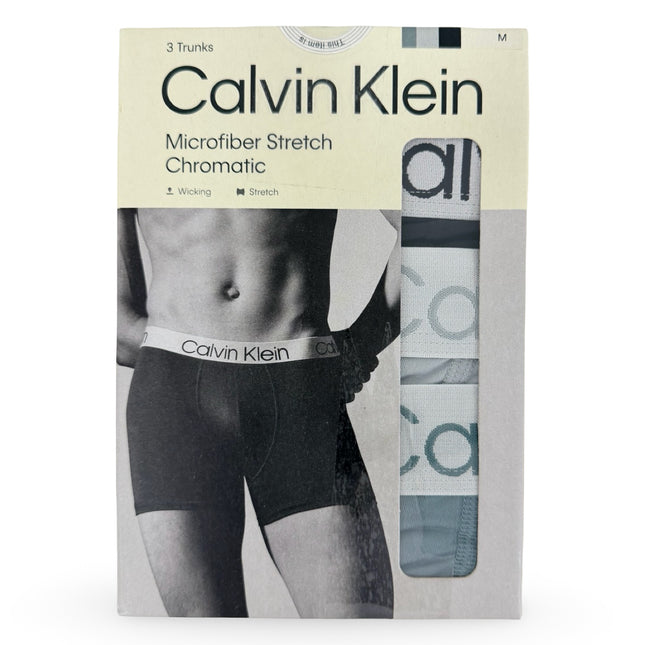 Calvin Klein Men’s Microfiber Stretch Chromatic Trunk 3 Pack Black Green Grey