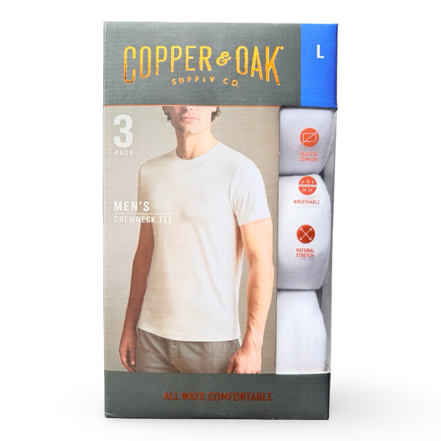 Copper & Oak Supply Co Men's Cotton Crew Neck T-Shirt 3 Pack - White